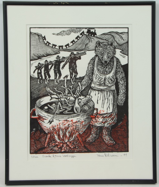 Hans Eliasson, "Svarta Björns Köttsoppa", litografi, signeras, daterad -99