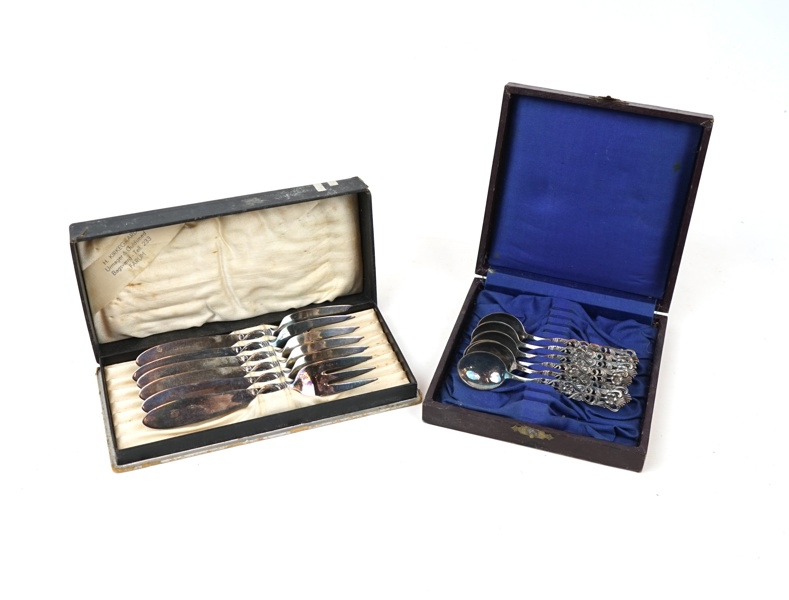 Bakelsegafflar och moccaskedar, 12 delar, silver.