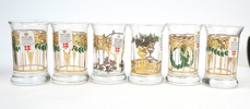 Snapsglas och flaska, 7 delar, glas, julmotiv, Holmegaard, Danmark, 1990-tal.