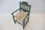 Karmstol, skånsk allmoge, trä/rep, s.k. "Tornastol", 1800-tal.