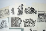 Lothar Sell, blyerts och träsnitt, 11 delar, signerade.