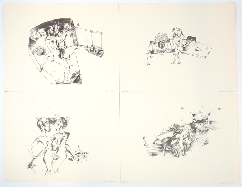 Channa Bankier, erotiska motiv, litografier nr 202/300, 4 st, signerade.