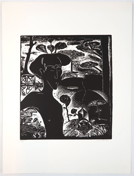 Channa Bankier, linoleumsnitt nr 61/100, signerad.