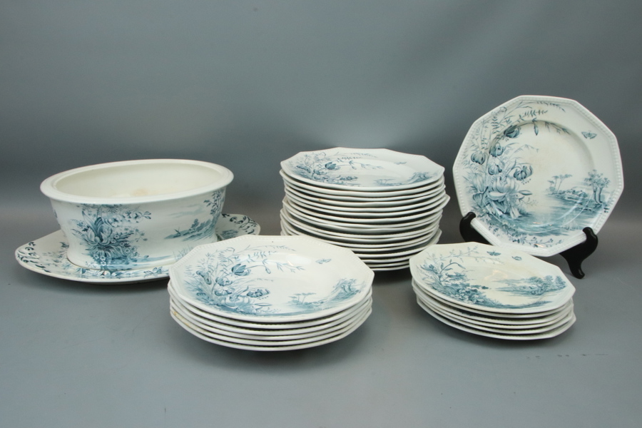 Matservisdelar, 21 st, flintgods, "Lilium", Gustavsberg, 1890.