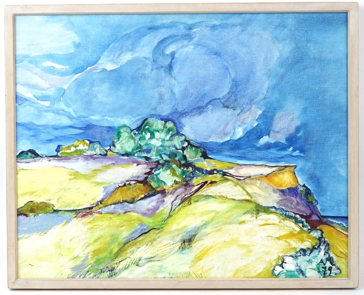 Anna Myhrman, ''Vid udden'', olja på duk, monogramsignerad, 1979.