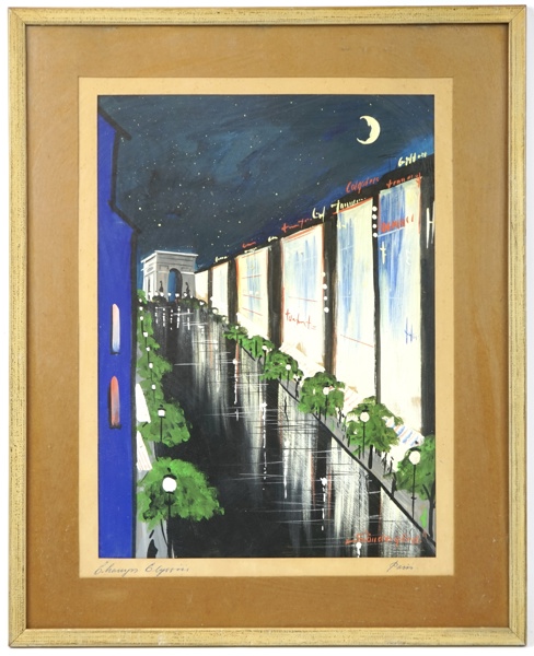 Oidentifierad konstnär, ''Champs Elysées Paris'', olja på papper, signerad Söndergård.