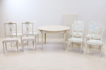 Bord och stolar, 1+4+2+2 st, trä/textil.