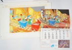 Disney, väggalmanacka och medföljande originalmålningar, samt tryck från Ward Kimball, signerad i trycket, Snövit och de sju dvärgarna.
