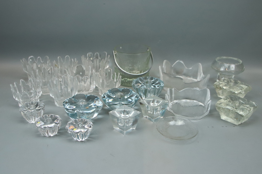 Ljuslyktor m.m, ett parti, bl.a Orrefors och Skruf.