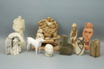 Skulpturer, 10 st, keramik/trä, delvis signerat.