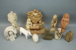 Skulpturer, 10 st, keramik/trä, delvis signerat.