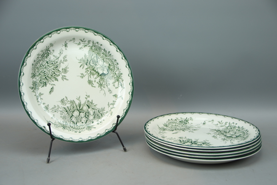Mattallrikar, 6 st, porslin, "Grön Anna", Rörstrand.