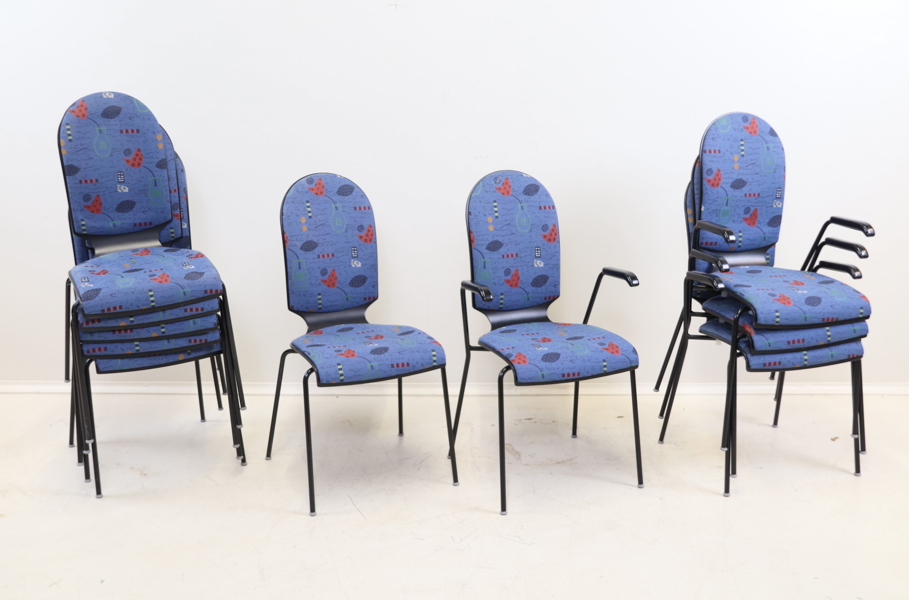 Stolar, 6+4 st, metall/textil, Smitco Line, Odense, Danmark.