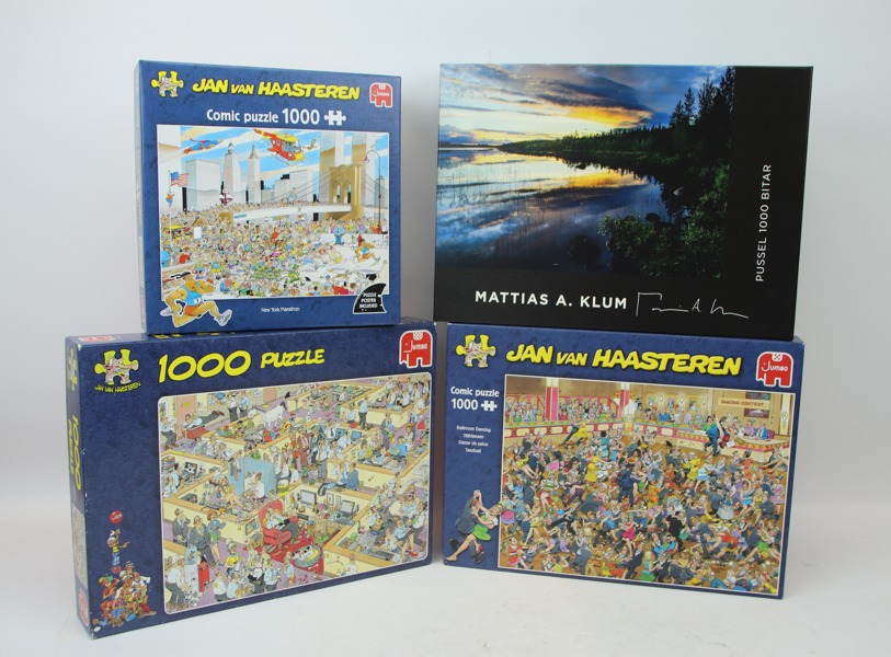 Pussel, 4 st, Jan van Haasteren och Mattias A. Klum.