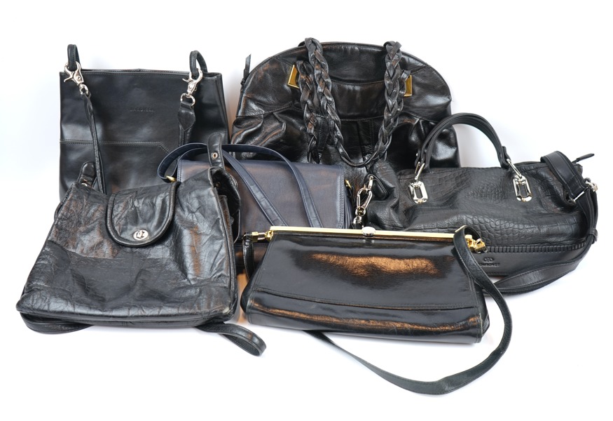 Väskor, 6 st, skinn.