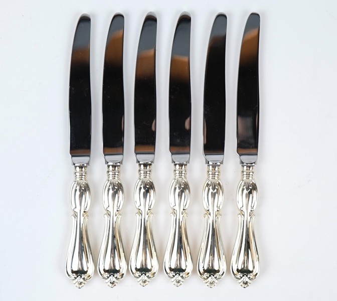 Smörgåsknivar, 6 st, silver 830/rostfritt stål, ''Olga'', GAB.