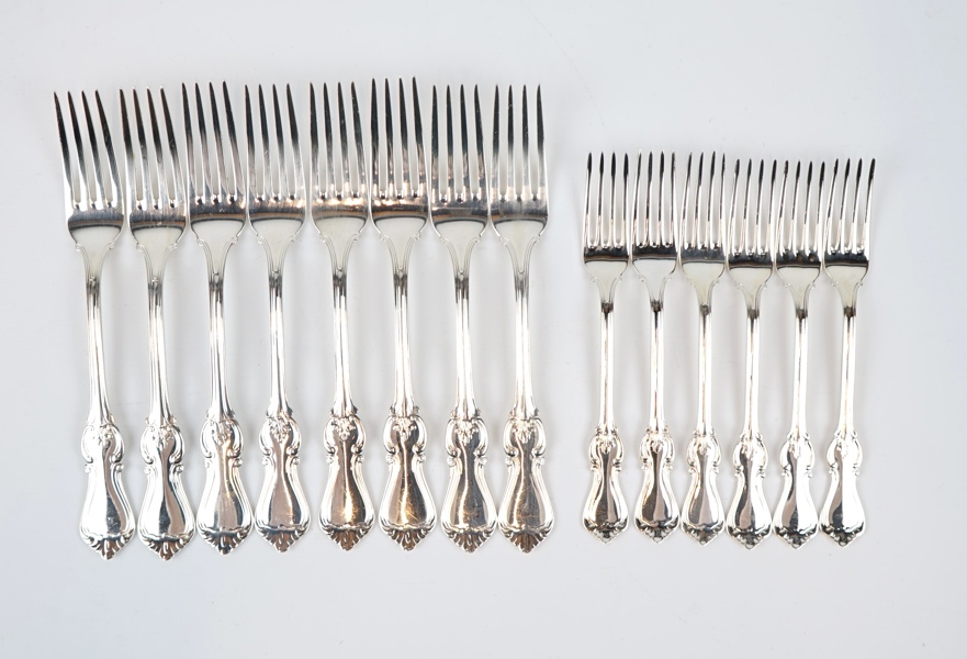 Bordsgafflar och smörgåsgafflar, 14 delar, silver 830, ''Olga'', GAB.