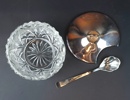 Skål med lock och sked, glas/silver 800.