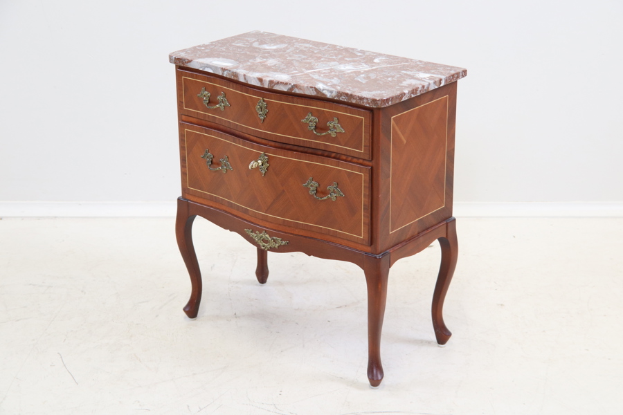 Stilbyrå, 2 lådor, trä/stenskiva, 1900-tal.