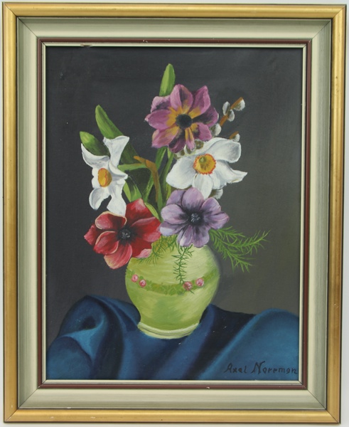 Axel Norrman, blomsterstilleben, olja på duk, signerad.