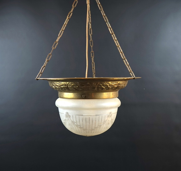 Taklampa, glas/mässing.