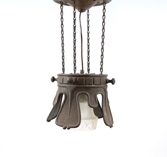 Taklampa, koppar/glas, jugend.