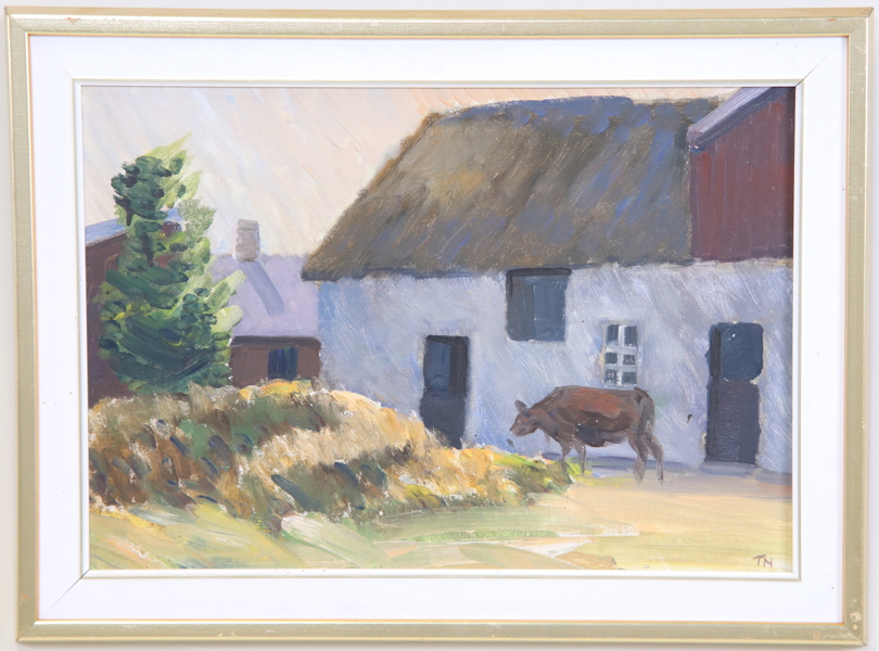 Tage E Nilsson, "Bondgård Öland", olja på pannå, monosignerad.