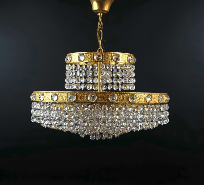 Takkrona, 6 st ljuspunkter, glas/mässing.