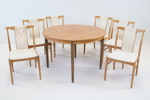 Bord och 6 stolar, trä/textil.
