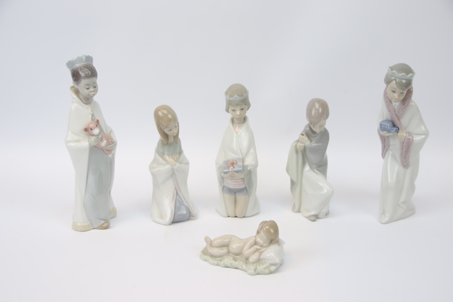 Figuriner, 6 st, "Julkrubba", porslin, Lladro.