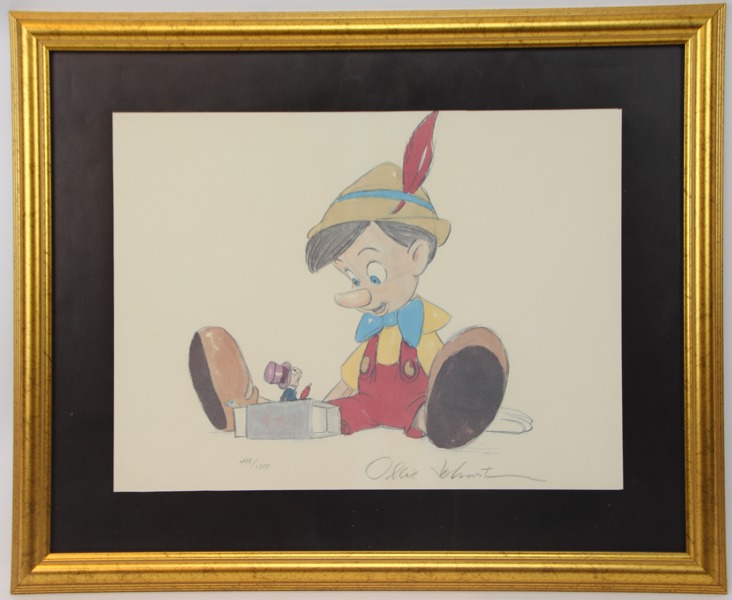 Ollie Johnston, "Pinocchio Production Sketch", tryck, 499/1000, signerad.