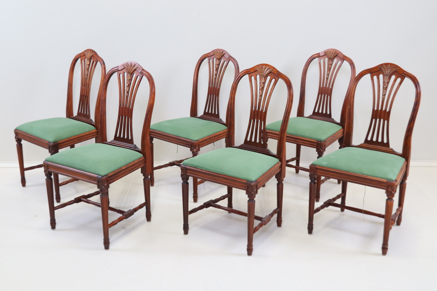 Stolar, 6 st, trä/textil, gustaviansk stil.