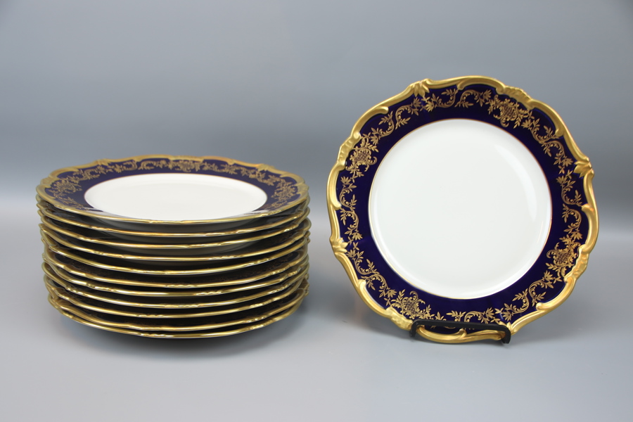 Mattallrikar, 12 st, porslin, "Katharina", Echt Wiemar Kobalt, Tyskland.