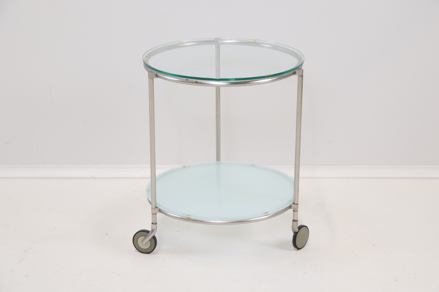 Ehlen Johansson, sidobord på hjul, glas/metall, "Strind", IKEA.