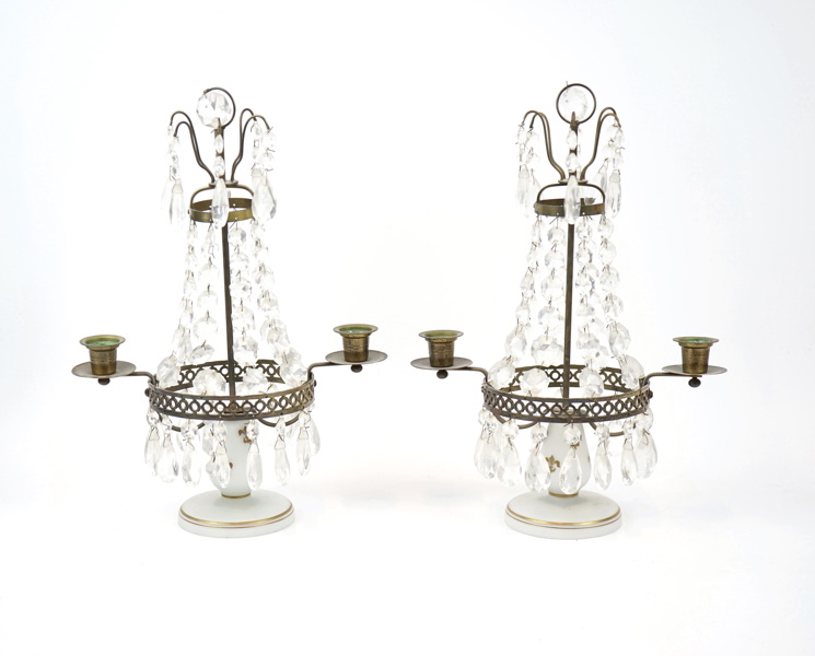 Bordlystrar, ett par, glas/mässing, 1900-tal.