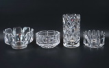 Skålar och vas, 4 delar, glas, Orrefors, bl.a Gunnar Cyrén.