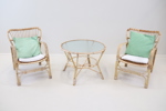 Bord och 2 stolar, bambu/glas/textil.
