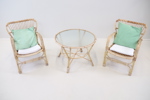 Bord och 2 stolar, bambu/glas/textil.