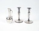 Vas och ljusstakar, 3 delar, silver.