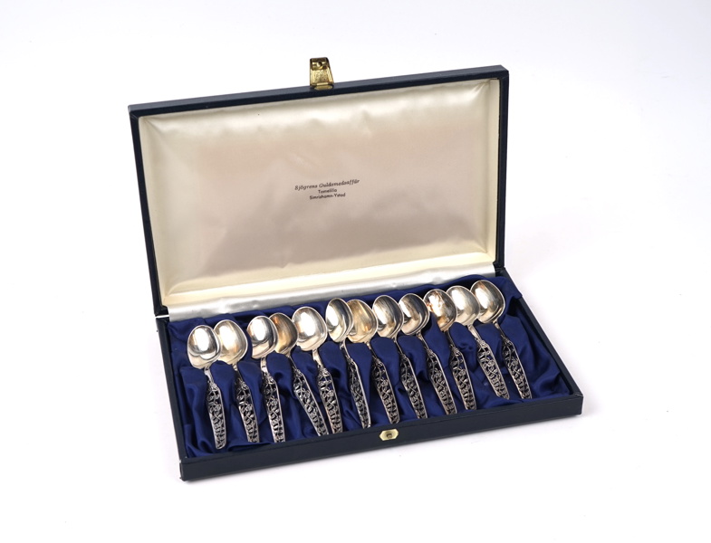 Kaffeskedar, 12 st, silver, ''Rosenranka''.