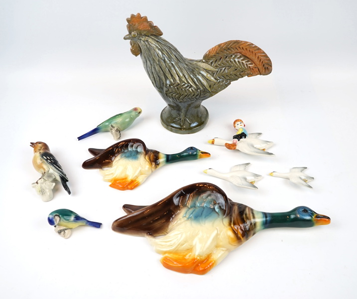 Figuriner, fåglar, 9 st, keramik.
