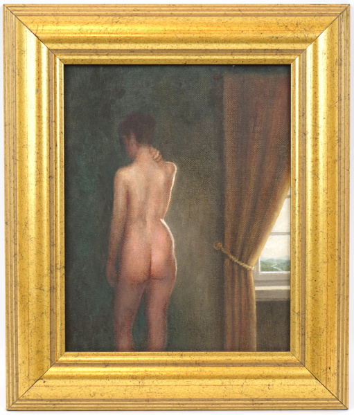 Henrik Braun, ''Modell vid fönster'', olja på duk uppfodrad på pannå, monogramsignerad.