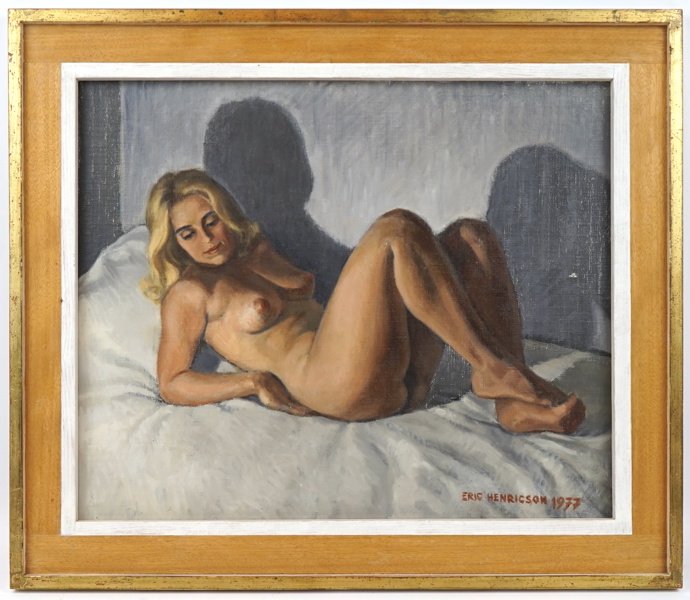 Eric Henricsson, olja på pannå, signerad, 1977.