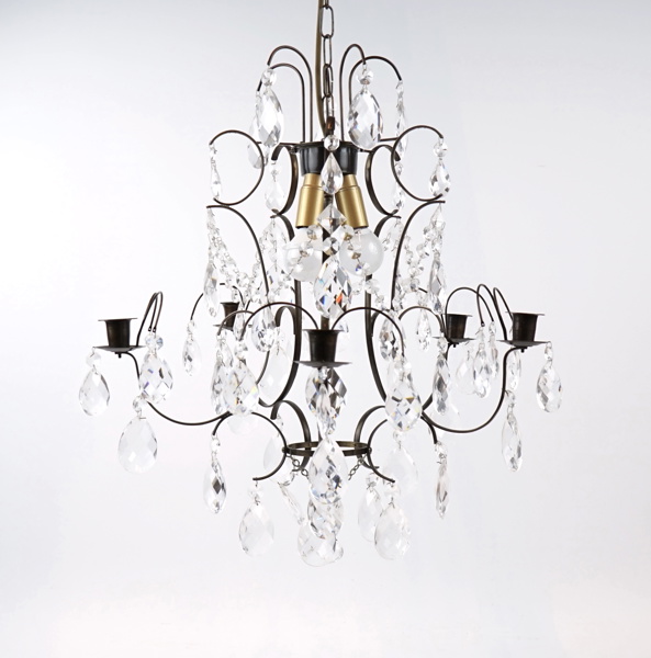 Takkrona, för 5 ljus, 3 ljuspunkter, mässing/glas.