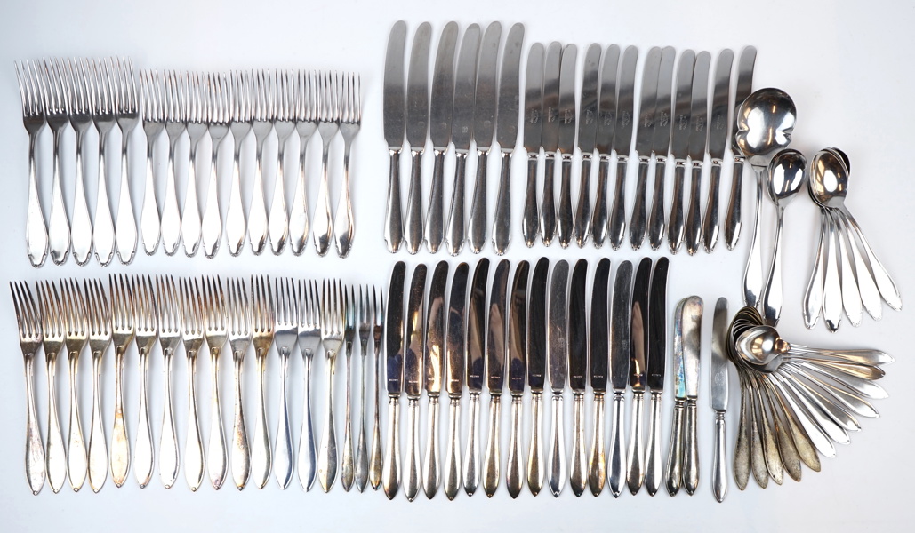 Bestickservisdelar, 86 st, nysilver/rostfritt stål, ''Svensk Spets'' och ''Tilja''.