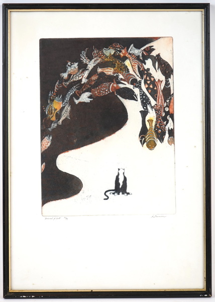 Åsa Burman, ''Himmel för katt'', etsning nr 93/99, signerad.