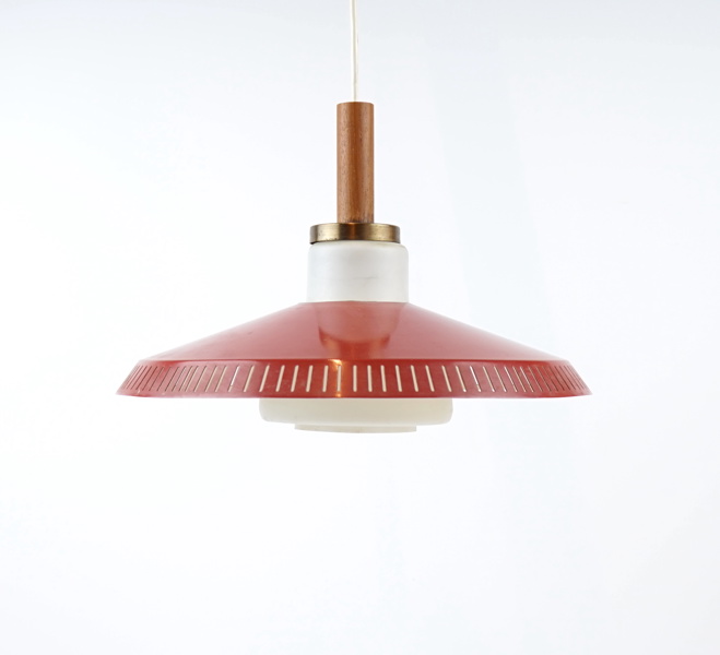 Taklampa, metall/teak, 1950/60-tal.