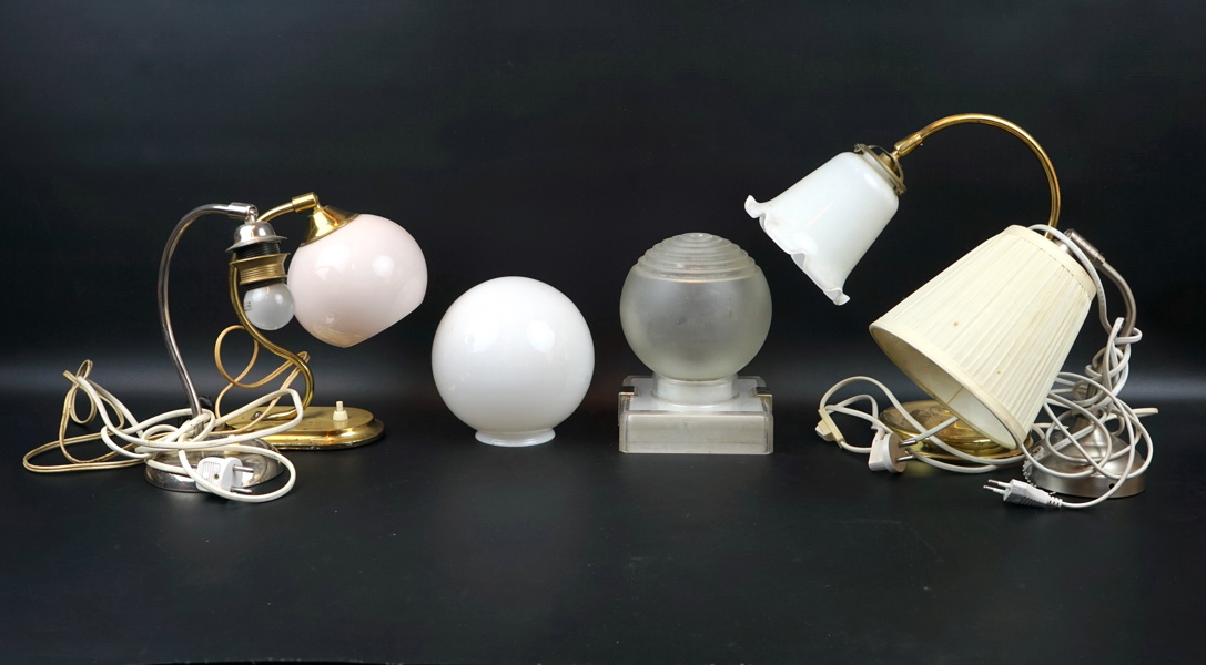 Lampor för vägg, bord och tak, 6 st, glas/metall.