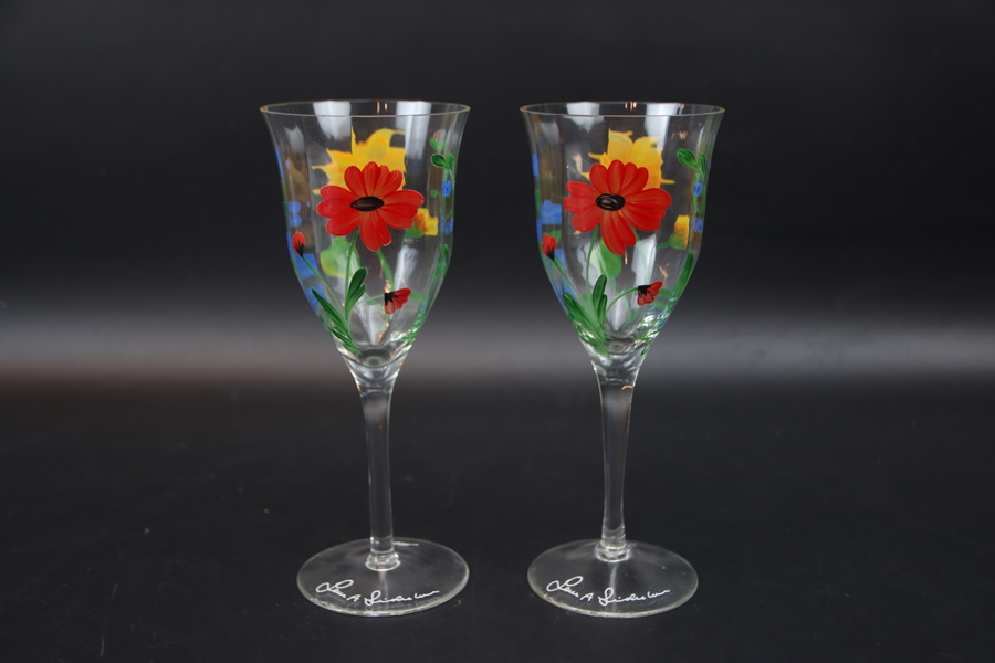 Lena A. Linderholm, vinglas, ett par, handmålade. ...etc.