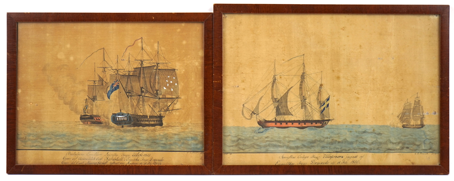 Oidentifierad konstnär, marina motiv, blandteknik, signerad P. Brandt, 1834.